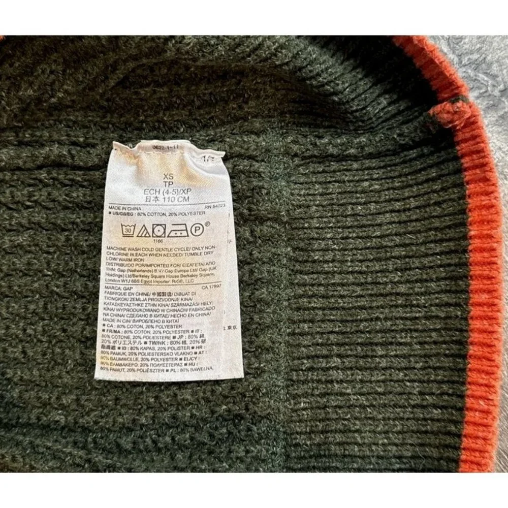 Baby Gap Sweater Boys 4-5 Green Waffle Knit‎ Crew Neck Pullover Winter Thick Top